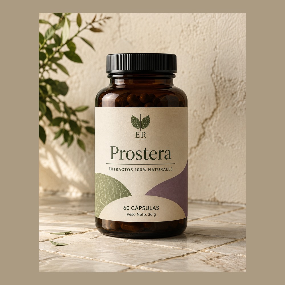 Envase de Prostera con etiqueta legible